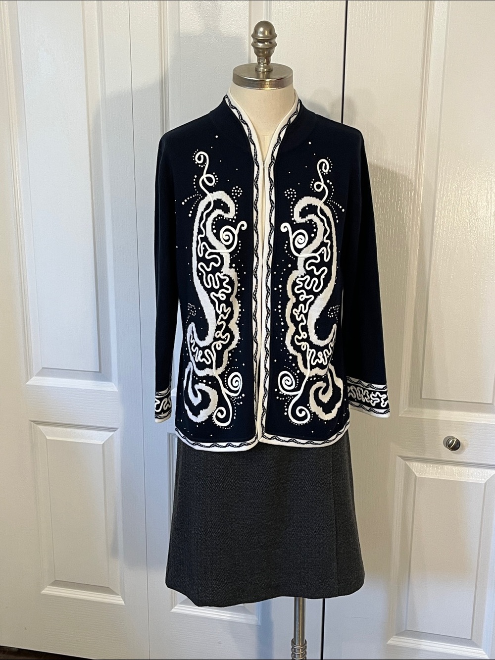 Tabi navy and white cotton cardigan